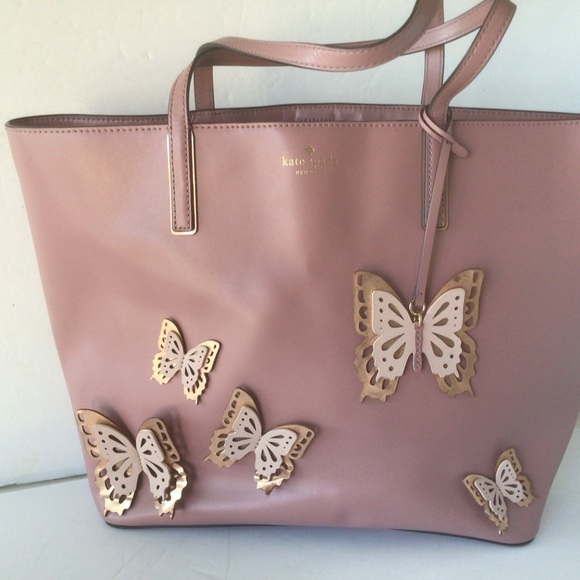 Kate Spade NWOT Mauve Leather Tote With Butterfly Leather Appliqués - Picture 2 of 16